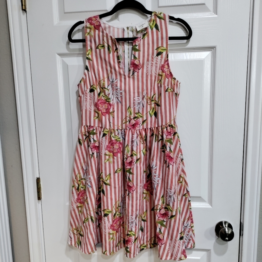 Everly coral striped floral dress women's size Large